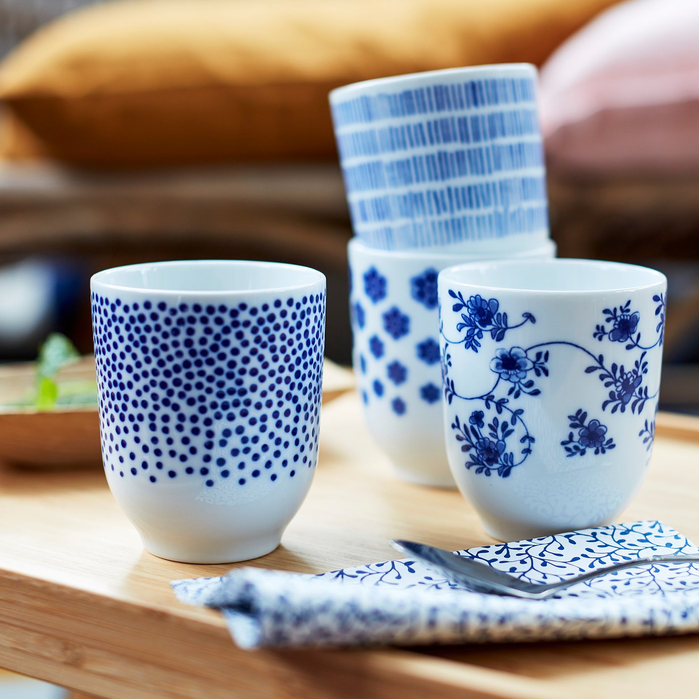 ENTUSIASM mug, patterned/blue, 22 cl - IKEA Estonia