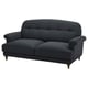 Dark grey ESSEBODA sofa with tufted back, rolled arms, and wooden legs.