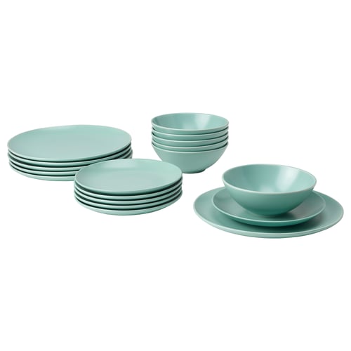 Teal stoneware dinner set - plates, bowls, simple modern design
