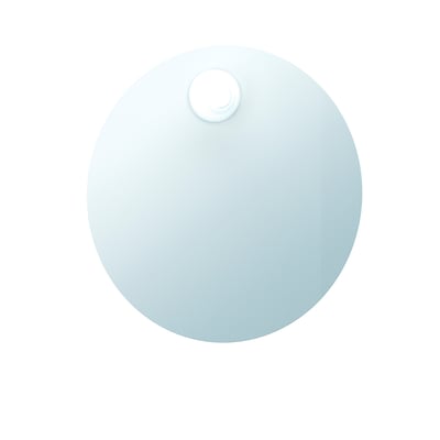 Circular lighted mirror, white, with soft edges.