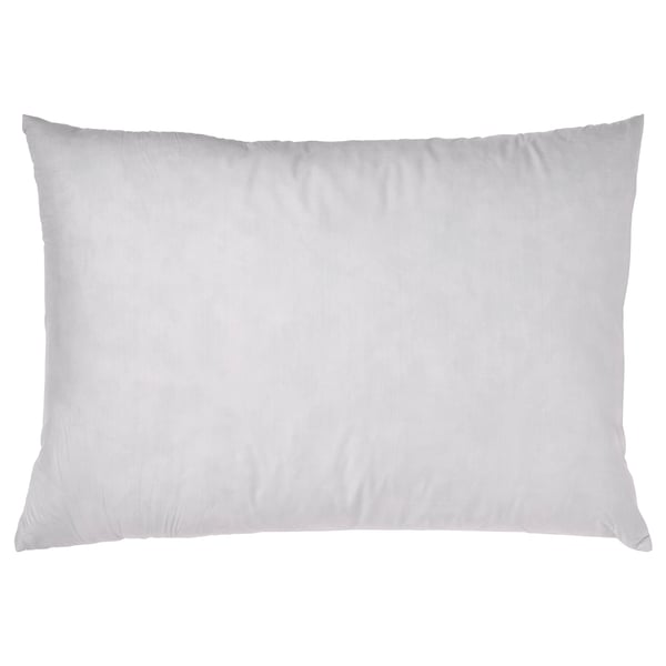 A white rectangular pillow with a smooth surface, filled with duck feathers.