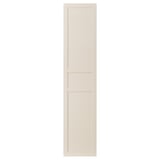Beige fiberboard door, three panels, subtle grooves.