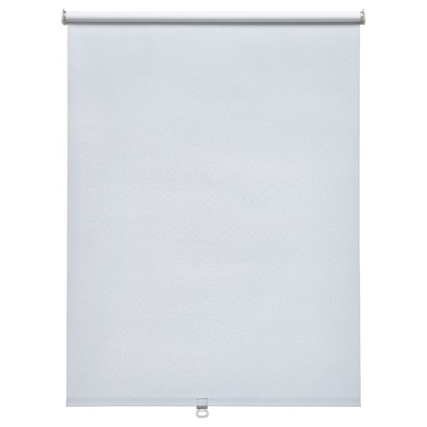 A white FÖNSTERBLAD roller blind made of polyester, featuring a subtle pattern. It blocks out light and has a round bottom rail.