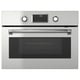 Stainless steel oven and microwave combo with digital display and knobs for cooking and baking.