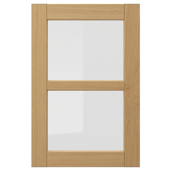 Fors—ka wooden framed glass door, oak tone, rectangular, bevelled edges.