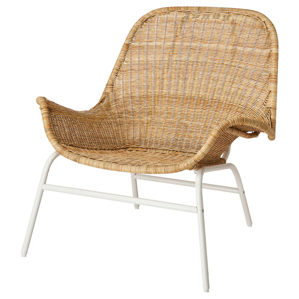 Wicker armchair FRYKSÅS: beige, curved design, steel legs.