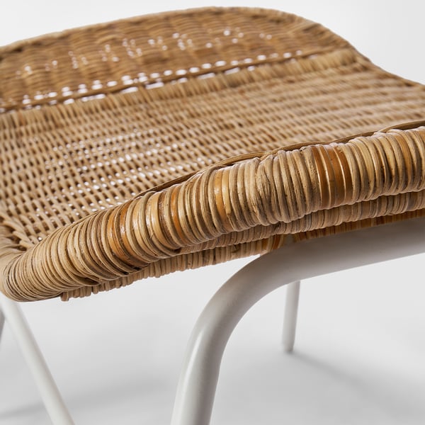 Hand-woven rattan footstool, natural & unique design, sturdy wooden frame, natural material.
