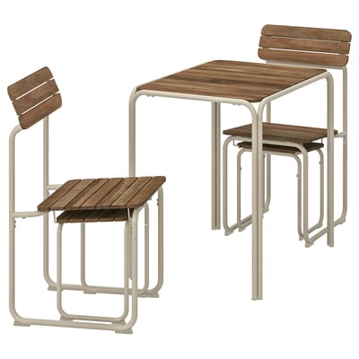 Natural wood & metal FURUÖN furniture set for small spaces. Versatile for dining or lounging.