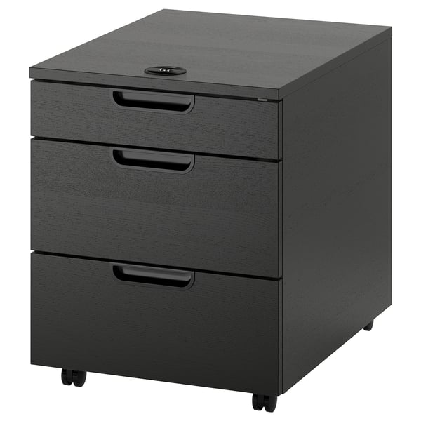 GALANT black mobile filing cabinet, three drawers, lockable, castors.