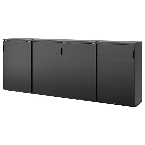 GALANT: sleek black office storage with slide doors. Modern minimalist design for organizing office essentials.
