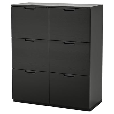 Ikea GALANT black 6-drawer filing cabinet, sleek, rectangular, wooden drawers with handles.