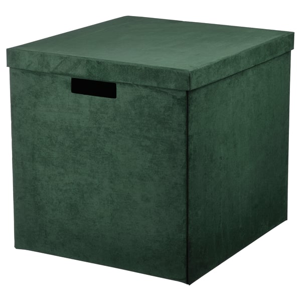 GJÄTTA Storage box with lid, velvet dark green, 32x35x32 cm