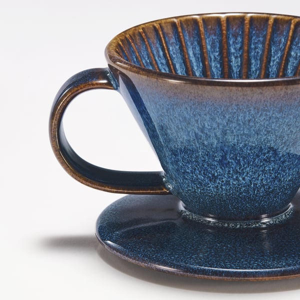 Blue glazed coffee philtre holder