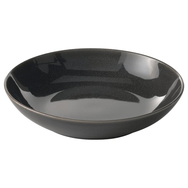 Dark grey stoneware GLADELIG deep plate, round, smooth, reactive glaze, handcrafted look.