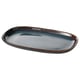 Oval, ocean-blue glazed plate with golden-brown details, unique handcrafted design.