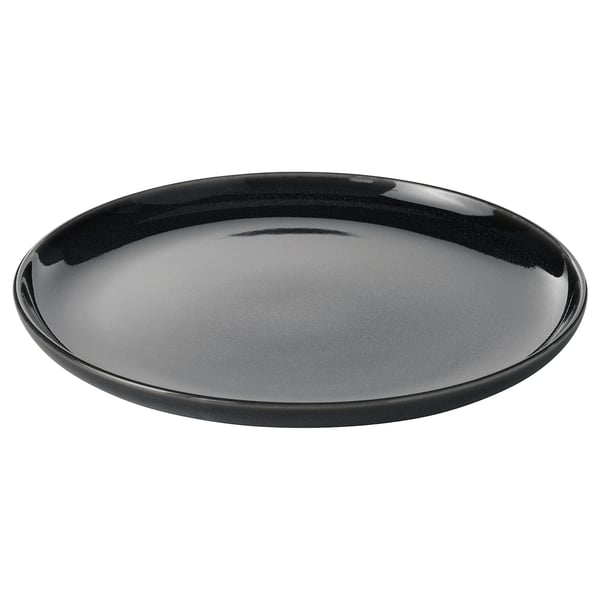 Black oval stoneware plate