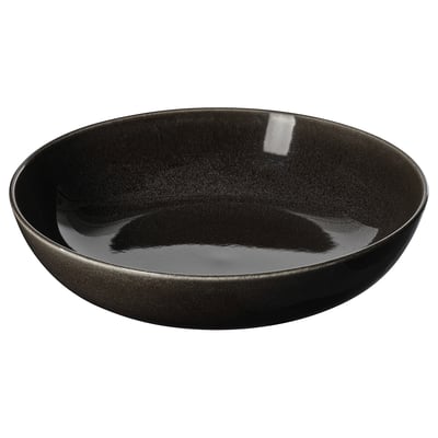 GLADELIG dark grey ceramic bowl, wide & shallow, textured glaze finish.