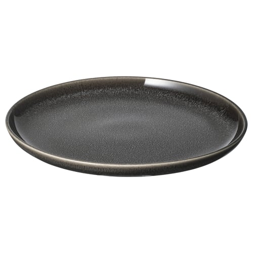 Dark grey GLADELIG side plate, stoneware with reactive glaze, round shape, unique handcrafted design.