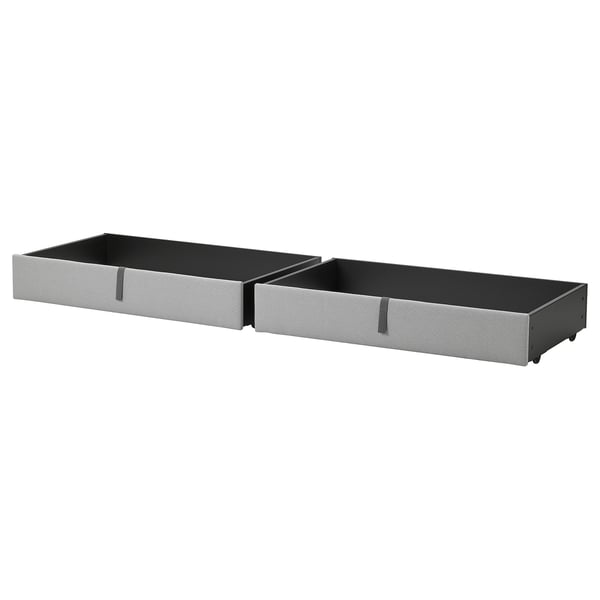 GLADSTAD bed storage boxes, grey, fabric, rectangular, rolling casters, upholstered design.