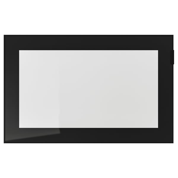 Black rectangular glass panel, sleek and modern design, glossy finished frame, clear glass front.