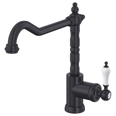Black GLITTRAN kitchen tap, curved spout, metallic finish.