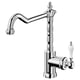 GLITTRAN chrome tap, classic design, brass body, curved spout, white handle.