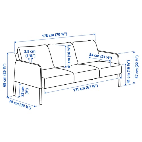 Illustration with measurements for the product: GLOSTAD.
