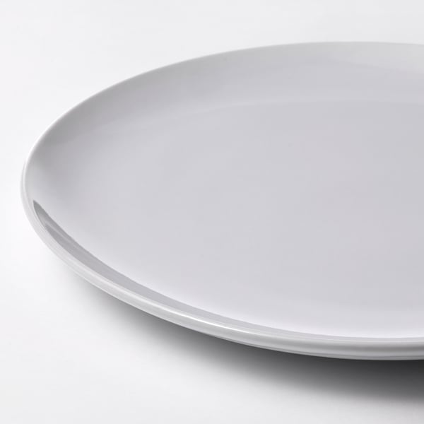 White plate, smooth edge, glossy.