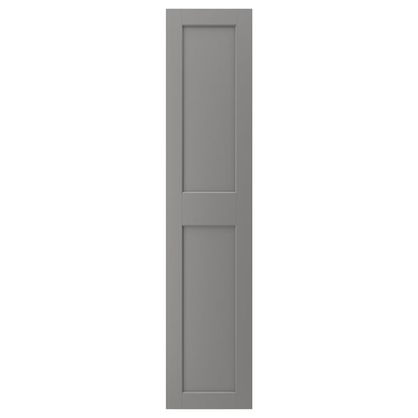 GRIMO grey door, modern traditional design, wide frames, bevelled edges, soft closing hinges.
