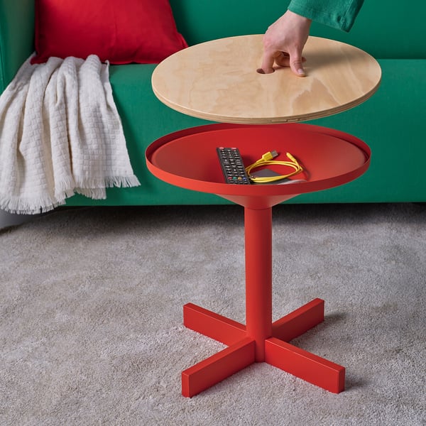 GRIMSARBO Side table, pine plywood/bright red