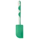 Green gubbraora spatula, flexible silicone blade, white wavy handle, kitchen tool for scraping.