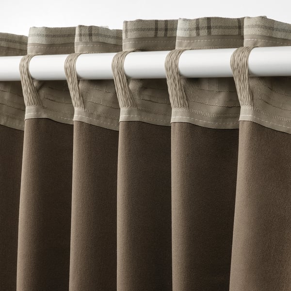 HÄGGVECKMAL Room darkening curtains, 1 pair, beige/with heading tape, 145x300 cm