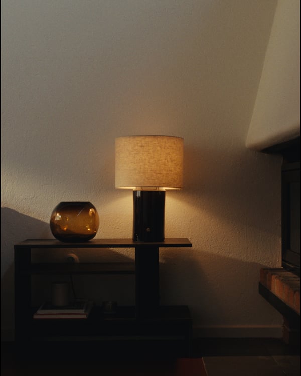 HALGATT Table lamp, dimmable beige/brown ceramic, 49 cm