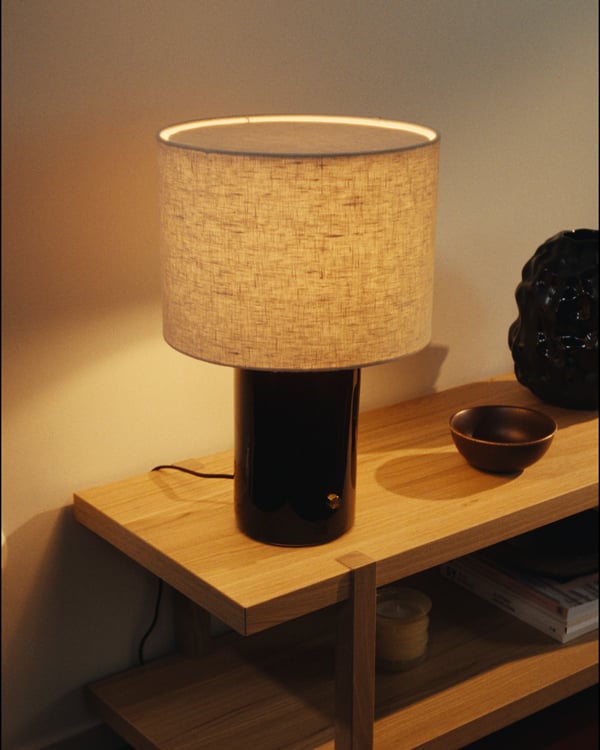 HALGATT Table lamp, dimmable beige/brown ceramic, 49 cm