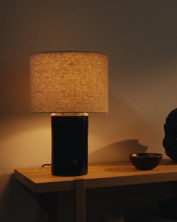 HALGATT Table lamp, dimmable beige/brown ceramic, 49 cm