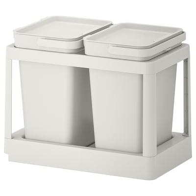 White dual-compartment HÅLLBAR recycling bin for kitchen waste sorting.