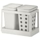 A white HÅLLBAR dual waste sorting bin with lids. It has ventilation holes and a foldable handle.
