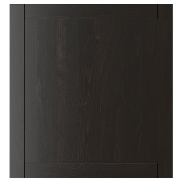 A black-brown HANVIKEN cabinet door with a wooden texture and frame, suitable for storage.