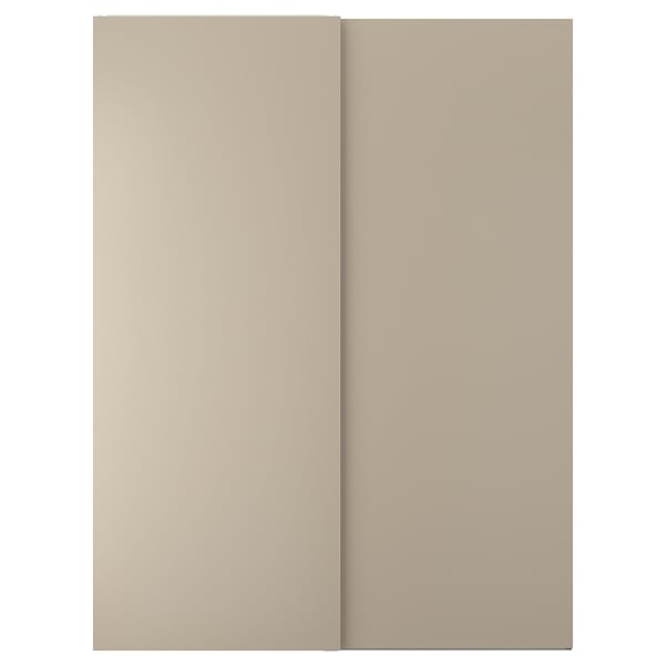 Beige ikea HASVIK sliding cabinet doors, plain with smooth finish.