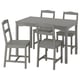 A HAUGA 4-seat grey wooden dining set with square table and chairs.
