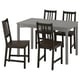 Grey HAUGA dining set with rectangular table and 4 black chairs, minimalist design, perfect for small spaces.