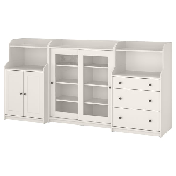 White HAUGA storage set: two cabinets, three-drawer dresser.