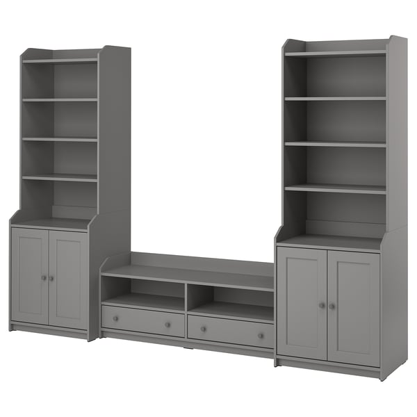 HAUGA gray storage set: tall shelves, cabinets, tv bench.