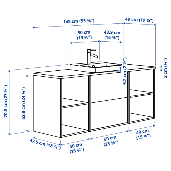 Illustration with measurements for the product: HAVBÄCK.