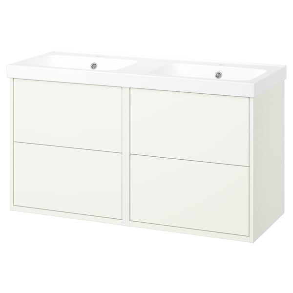 HAVBÄCK white bathroom vanity set, double basin, wall-mounted, sleek design.