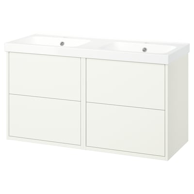 HAVBÄCK white bathroom vanity set, double basin, wall-mounted, sleek design.