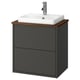 HAVBÄCK dark gray bathroom vanity with wooden top, white basin, modern design.