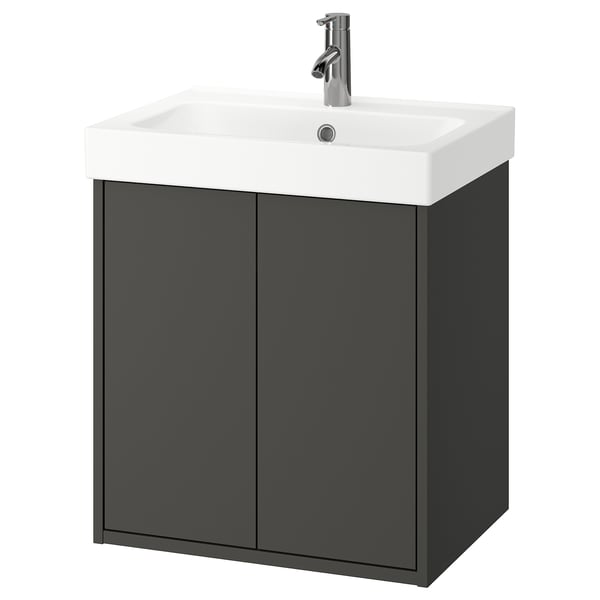 Grey HAVBÄCK bathroom vanity with white sink, modern design.
