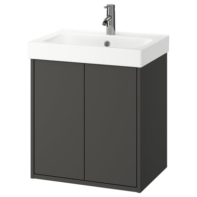 Grey HAVBÄCK bathroom vanity with white sink, modern design.