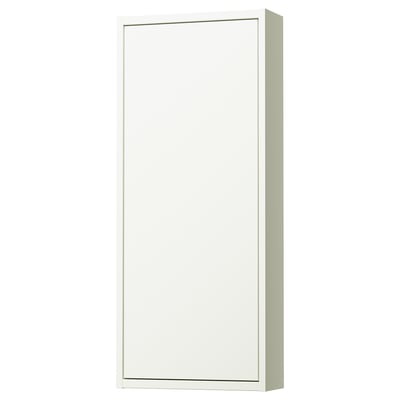 White HAVBÄCK wall cabinet with sleek design and glass shelves for wall mounting.